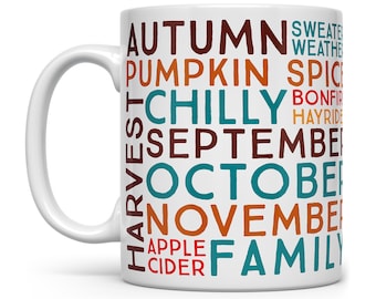 Fall Words Coffee Mug: Pumpkin Spice, Sweater Weather