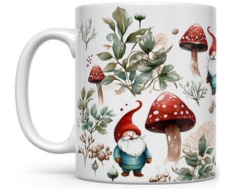 Gnome Coffee Mug, Woodland Mushroom Gnome Cup, Whimsical Mug, Winter Holiday Christmas Mug, Cottagecore Mug, Hygge Mug, Cozy Gnome Gifts