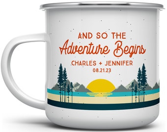 Mug camping-car personnalisé, tasse de voyage aventure, tasse de camping en émail, tasse à café Van Life, tasse de pique-nique en plein air, cadeau moments de collection - France