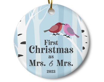 Lesbian Wedding Ornament, First Christmas as Mrs and Mrs, Newlywed Lesbian Couple Gift, Lesbian Wedding Present, Mrs and Mrs Ornament