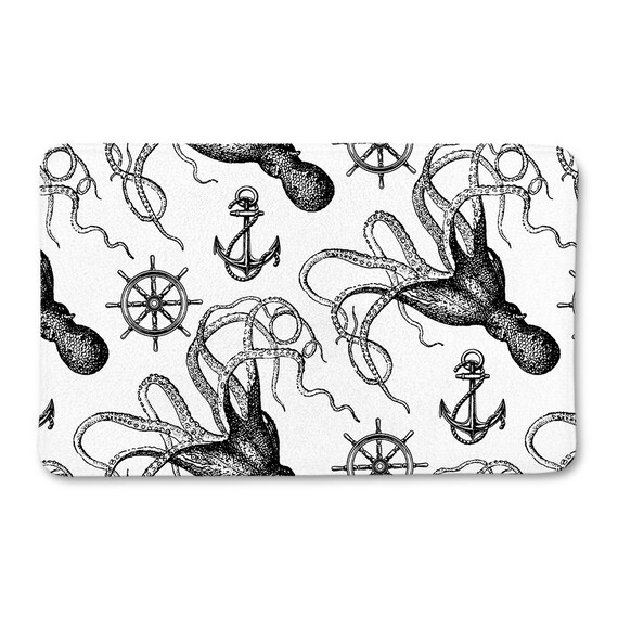 Nautical Octopus Bath Mat Nautical Bathroom Anchor Bath Mat Etsy