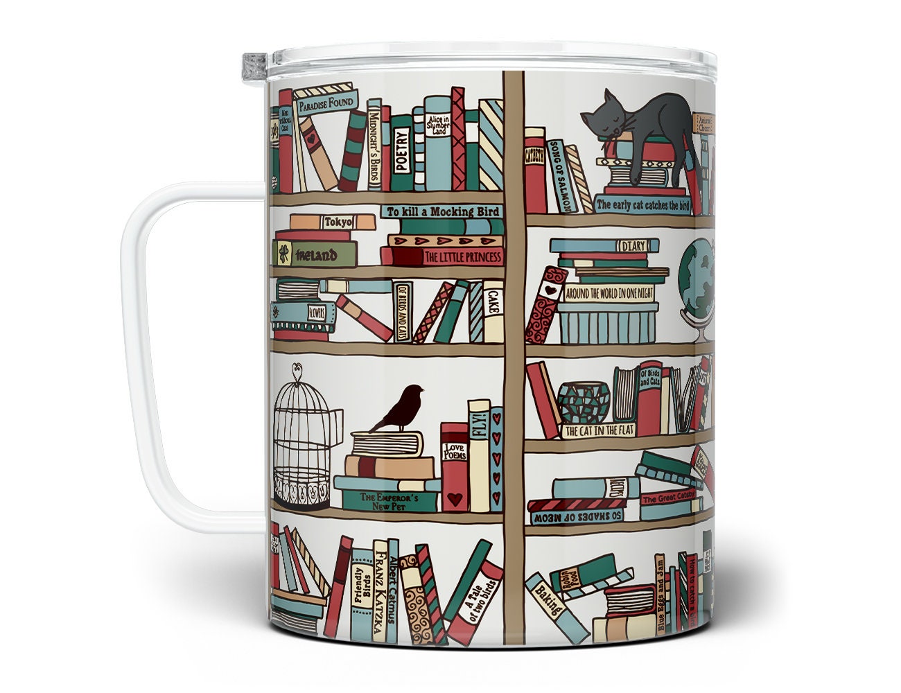 Book Library Insulated Travel Mug: Bookish Cat Lover Gift - Etsy