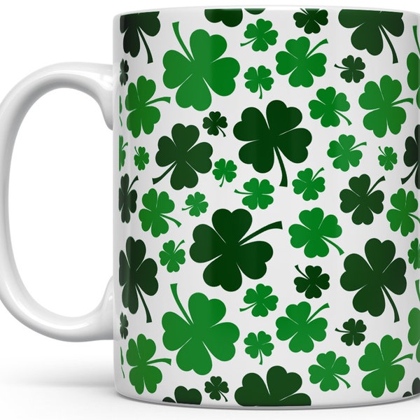 Shamrock Coffee Mug, St Patrick's Day Mug, Irish Cup, Green Clover Mug, Irish Gifts, Four Leaf Clover Mug, Lucky Clover Mug