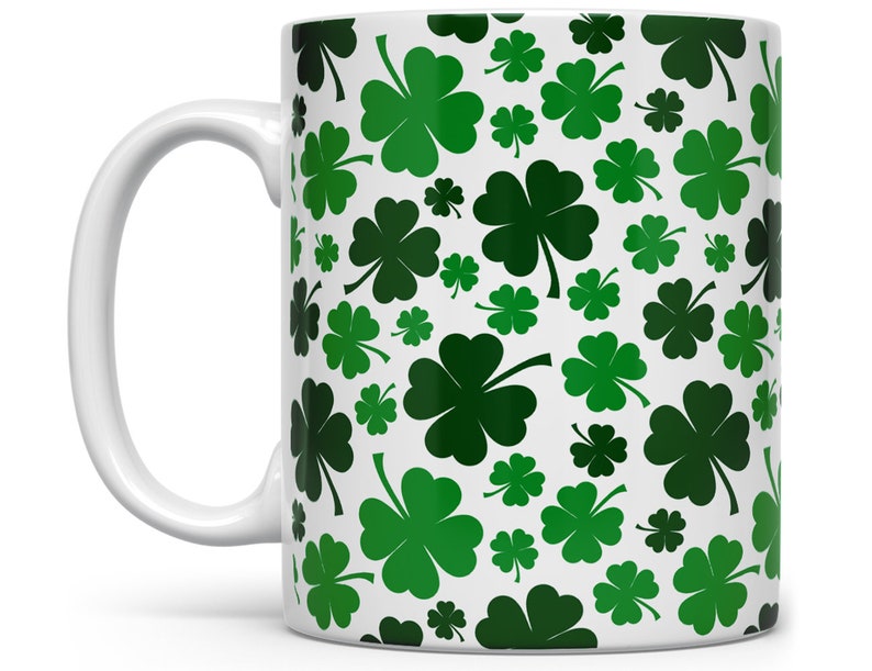 Shamrock Coffee Mug, St Patrick's Day Mug, Irish Cup, Green Clover Mug, Irish Gifts, Four Leaf Clover Mug, Lucky Clover Mug 11 Fluid ounces