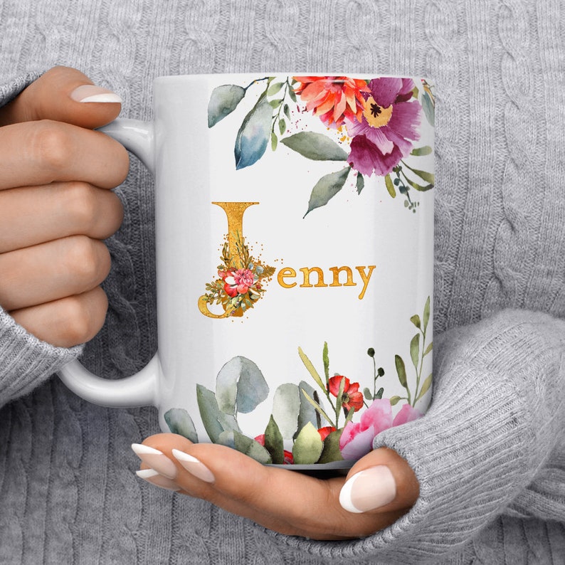 Personalized Name Mug, Custom Name Mug, Name Coffee Mug, Floral Mug, Custom Mug for Friend Mom Women, Birthday Gift, Bridesmaid Gift image 5