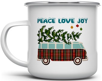 Christmas Mug, Campfire Mug, Holiday Mug, Camp Mug, Retro Bus Christmas Mug, Christmas Enamel Mug, Cozy Mug, Camping Mug, Camper Mug