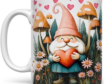 Valentine Gnome Coffee Mug, Nature Lover Gift