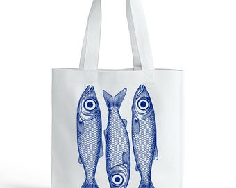 Sardines Tote Bag: Coastal Ocean Canvas Bag - Nautical Beach Lover Gift