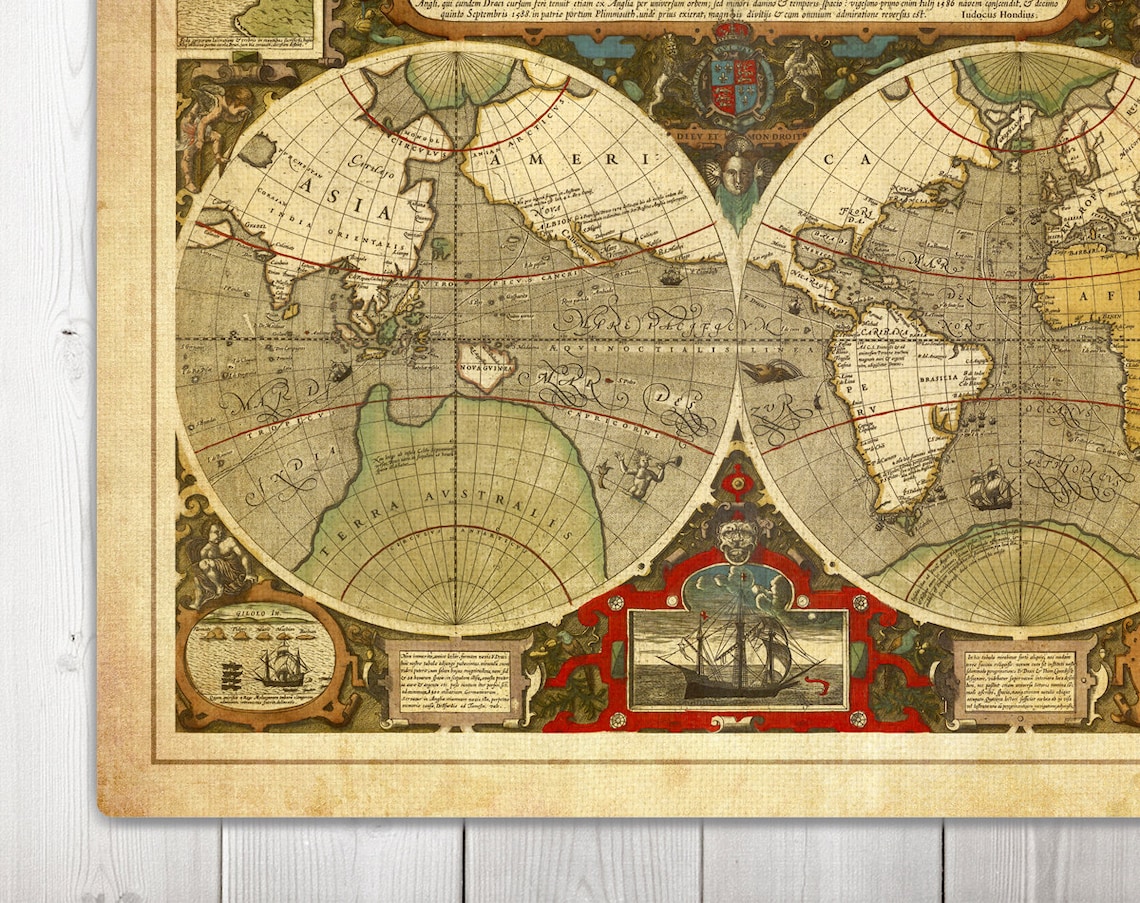 Old World Map Nautical Canvas Antique Sailing Canvas World Etsy