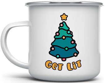 Get Lit Funny Christmas Tree Mug, Fun Holiday Mug, Christmas Camp Mug, White Elephant Gift, Stocking Stuffer