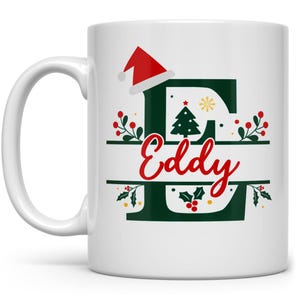 Custom Christmas Name Mug, Personalized Name and Initial Holiday Coffee Mug, Christmas Gift Mug, Holiday Cup for Friend Daughter Mom Kids