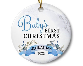 Personalized Baby Boy First Christmas Keepsake Ornament, Newborn Christmas Ornament, Baby Boy Gift, Boys Baby Shower Gift, New Baby Ornament