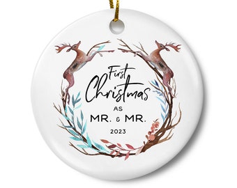 Gay Wedding Ornament, First Christmas as Mr and Mr, Newlywed Gay Couple Gift, Gay Wedding Present, Mr and Mr Gay Ornament, LGBTQ Ornament