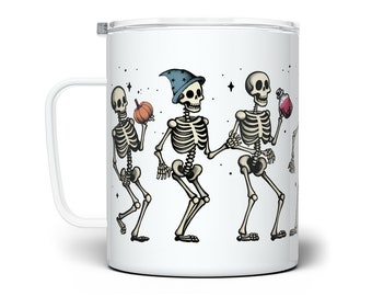 Dancing Skeleton Insulated Travel Mug: Spooky Halloween Coffee Mug