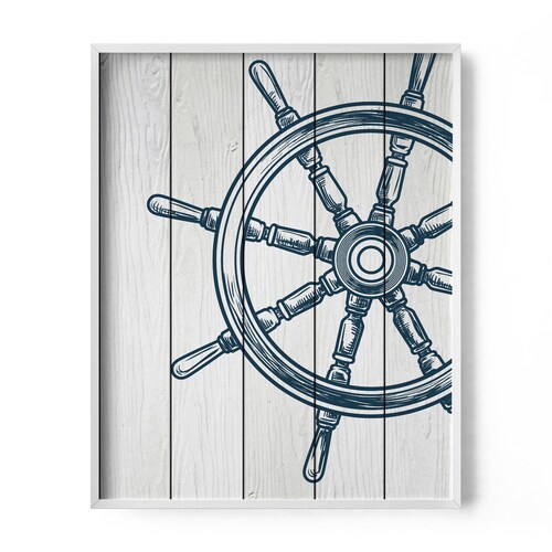 Nautical Wheel Decor Nautical Bathroom Art Nautical Print Etsy