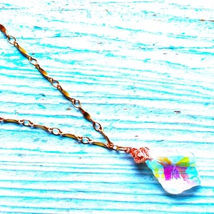 AB Crystal necklace, Iridescent aqua necklace, gold necklace,  blue necklace, crystal bling necklace,  anniversary gift