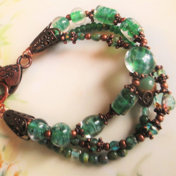 Picasso bracelet, emerald bracelet,green Turquoise bracelet, copper bracelet, boho bracelet, summer green bracelet, spring bracelet