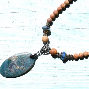 Maligano Jaspis Kette, orange matte Druzy Pfirsich Kette, mystische blau grau Kette, Boho ethnischer Sommerschmuck, handgemachter Schmuck