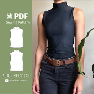 Sleeveless Mock Neck Top - (NO ZIPPER) - PDF Sewing Pattern - Turtle Neck - Digital download - Beginner Friendly