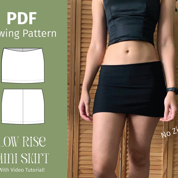 Low Rise Mini Skirt (NO ZIPPER) - PDF Sewing Pattern - Y2K Skirt - Digital download