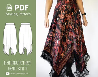 Handkerchief Hem Skirt - PDF Pattern - Asymmetric Fringe Skirt - Digital Download