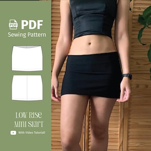 Low Rise Mini Skirt (NO ZIPPER) - PDF Sewing Pattern - Y2K Skirt - Digital download - Beginner Friendly
