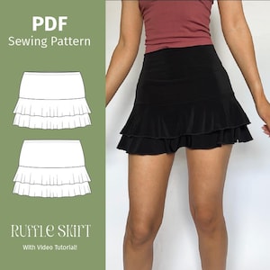 Layered Ruffle Skirt - (NO ZIPPER) - PDF Sewing Pattern - Flounce Mini Skirt - Digital download