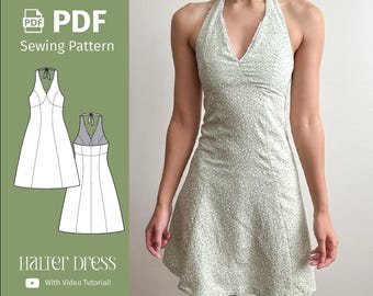 Halter Dress - PDF Sewing Pattern - Mini Dress - Digital download