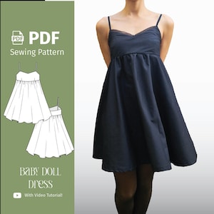 Babydoll Kleid - PDF Schnittmuster - Empire-Taille, ohne Reißverschluss - Digital Download