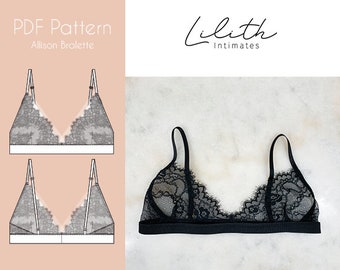 Allison Bralette PDF Sewing pattern - Lingerie sewing patterns - basic lace triangle bra