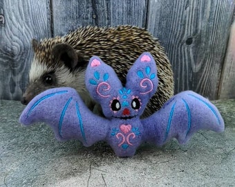 Sugar Skull Candy Purple Bat Mint Stuffed Hedgehog Toy Small Animal Cage Buddy Dia Los Muertos