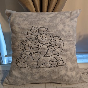 Hedgie Pile Embroidered Hedgehog Throw Pillow Cover for 16x16 Pillow Form