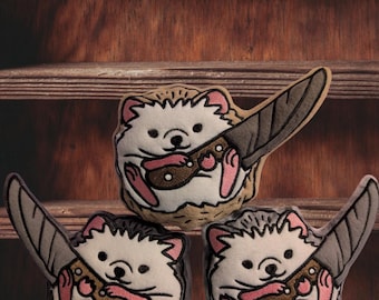 Stabby Happy Hedgehog & Friends Fleece Mint Stuffed Hedgehog Toy Small Animal Cage Buddy Faux Knife Wielding