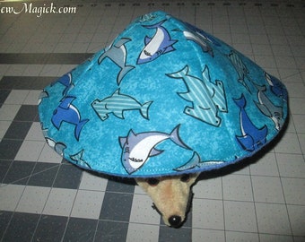 Sharks on Blue Hedgehogs Hedgie Hat Hut for Hedgehogs Small Pets Fleece Flannel Cotton