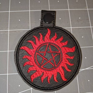 Anti Demon Sigil Pentacle Supernatural Key Fob Key Chain, Embroidered Charm for Backpack, Purse or zipper