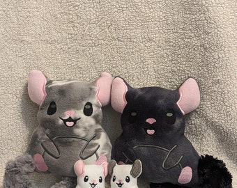 Chinchilla Mosaic Black Velvet Plushy Stuffed Animal Friend