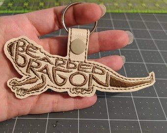 Tan Bearded Dragon Key Fob Animal Lover Key Chain, Embroidered Charm for Backpack, Purse or zipper