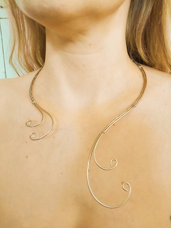 Copper and silver wire loop choker necklace