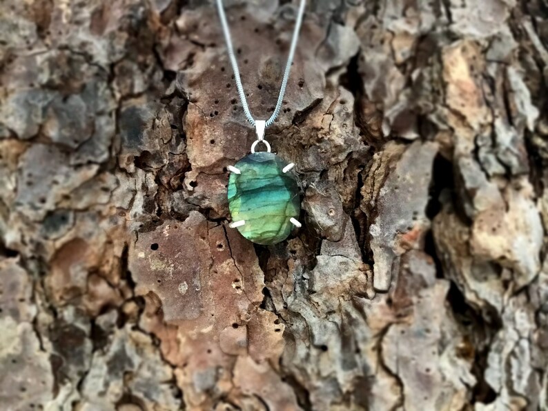 Labradorite pendant Sterling silver Blue and Golden