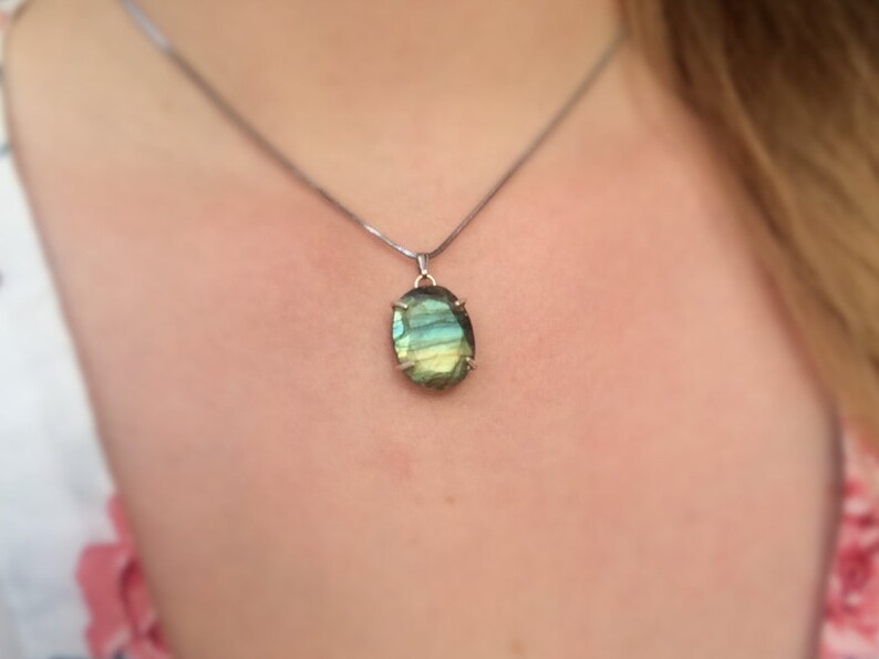 Labradorite pendant Sterling silver Blue and Golden