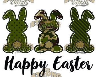 Frohe Ostern Camo Bunny Trio 300dpi PNG Digitaldruck