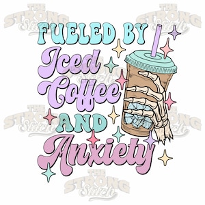 Impulsado por el café helado y la ansiedad Impresión digital PNG colorida de 300 ppp