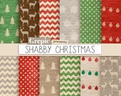 Christmas digital paper: "SHABBY CHRISTMAS" with dirty old vintage christmas backgrounds, kraft paper christmas, grungy x-mas, shabby paper