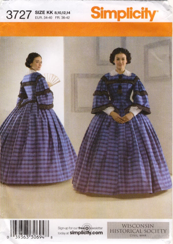 Simplicity 3727 Civil War Day Dress Pagoda Sleeves White Etsy