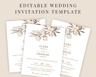 Editable Wedding Invitation Template | Boho Floral Invite | Printable Wedding Card | DIY Wedding Template | Instant Download