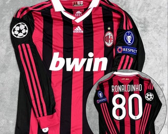 Retro Ronaldinho AC Milan Long Sleeve Jersey, Vintage Soccer Shirt, Vintage Jersey Long Sleeve, Vintage AC Milan Jersey