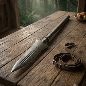 Handmade Damascus Spearhead with animal carved