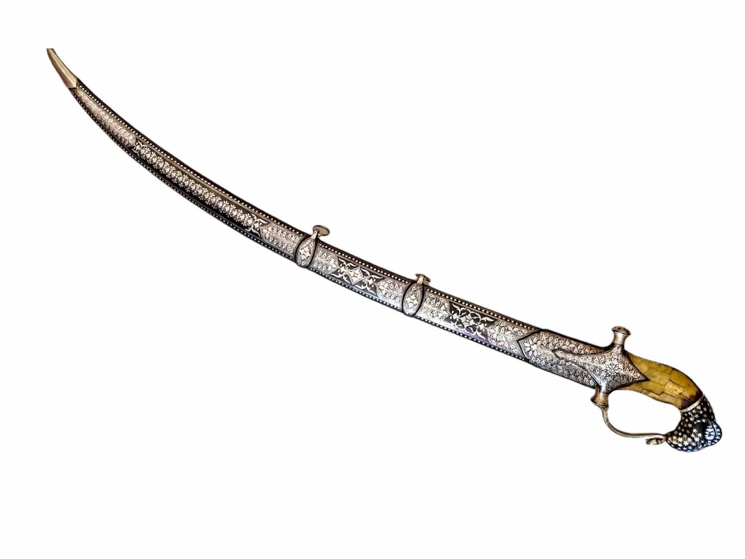 Indian Wedding Talwar/ Sword With Silver Koftgari Work and Bone Handle ...