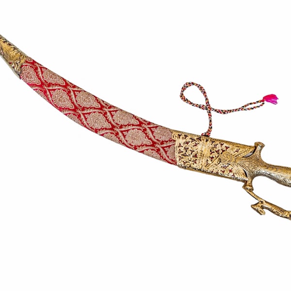 Indian wedding sword with lion face hilt maroon colour