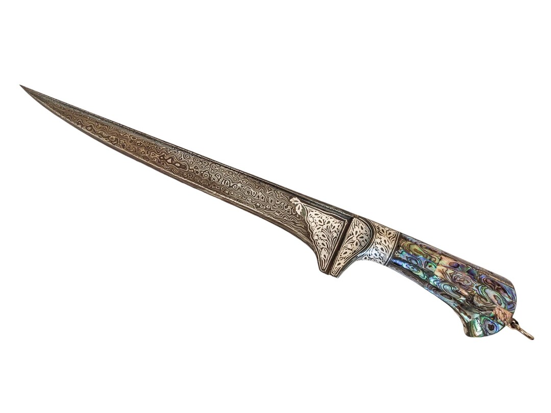 Ottoman Mughal Damascus Pesh Kabz Dagger With Abalone Handle and Silver ...